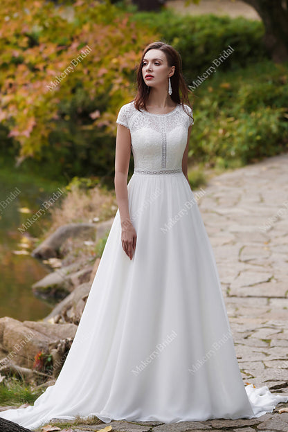 Cap Sleeves Chiffon Bohemian Wedding Dress