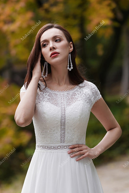 Cap Sleeves Chiffon Bohemian Wedding Dress