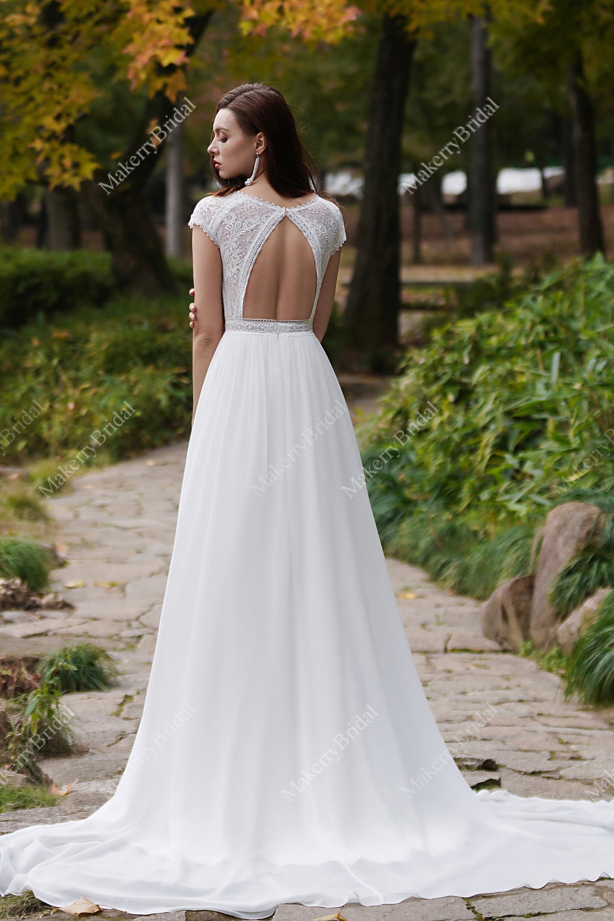 Cap Sleeves Chiffon Bohemian Wedding Dress – MakerryBridal