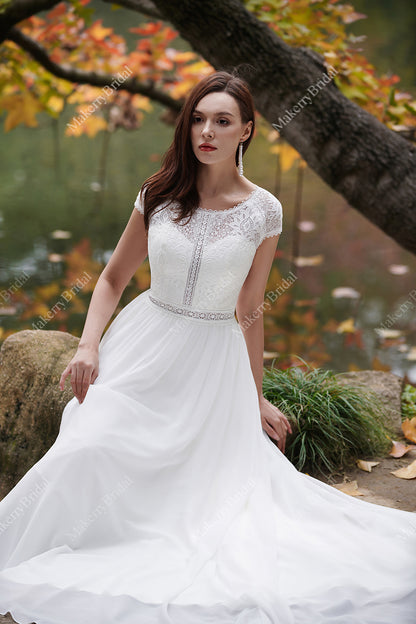 Cap Sleeves Chiffon Bohemian Wedding Dress – MakerryBridal