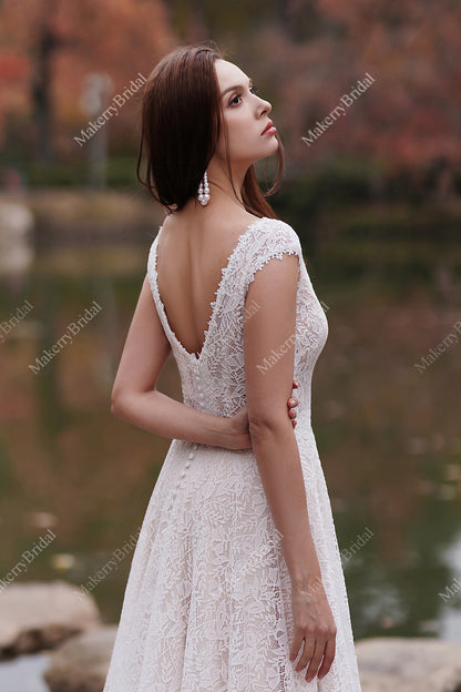 Romantic Pink Nude Beach A-Line Wedding Dress