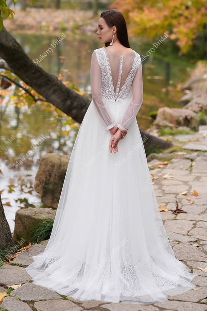 Vintage Boho Lace Wedding Dresses With Long Sleeves