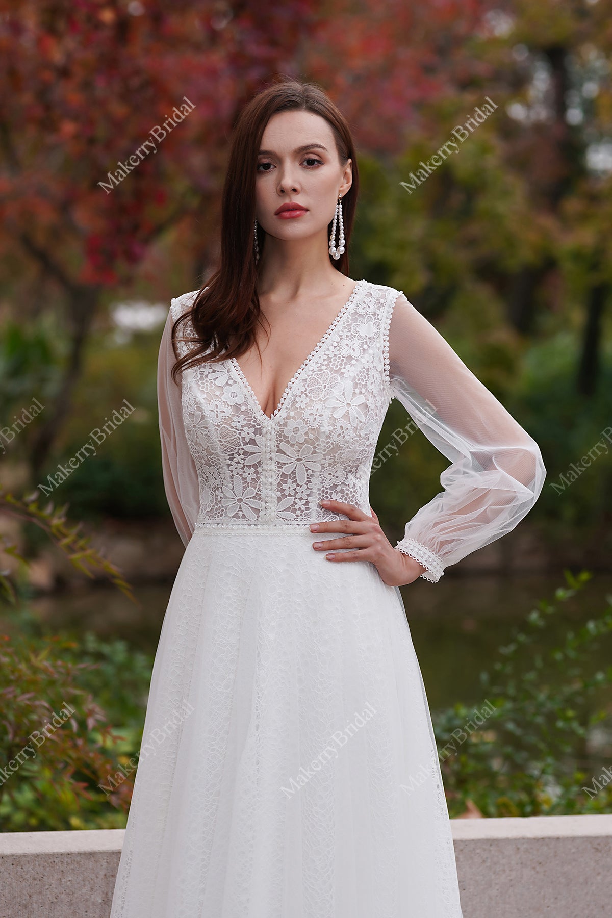 Vintage Boho Lace Wedding Dresses With Long Sleeves