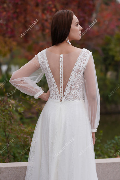 Vintage Boho Lace Wedding Dresses With Long Sleeves