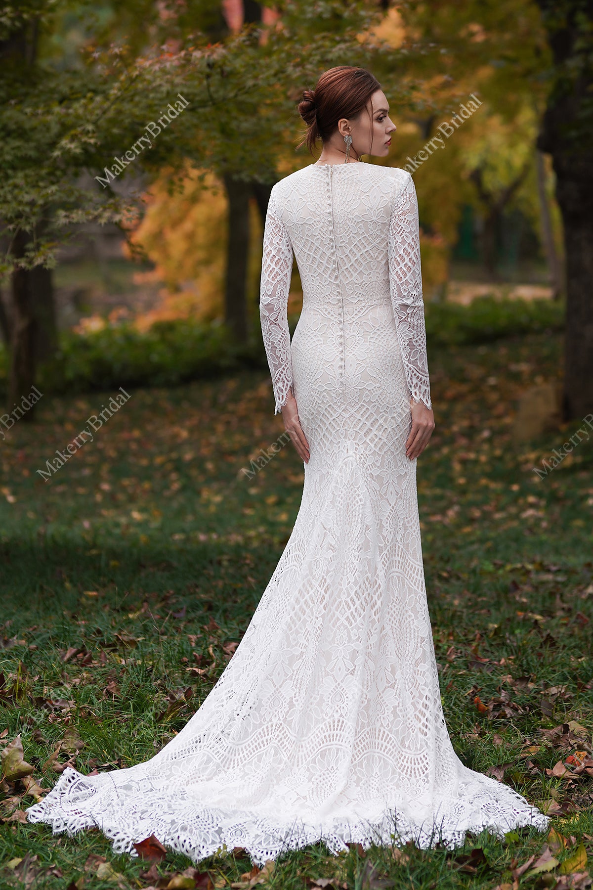 Long sleeve mermaid wedding on sale gown