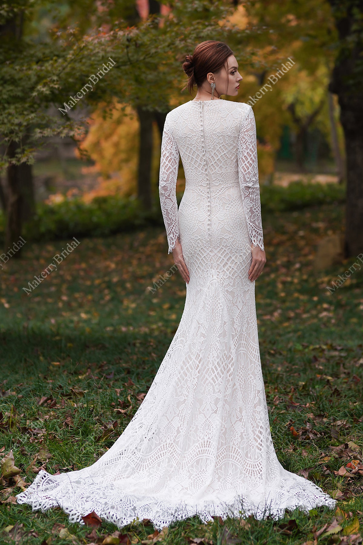 Modest Long Sleeves Lace Mermaid Wedding Dress MakerryBridal Modest Long Sleeves Lace Mermaid Wedding Dress MakerryBridal
