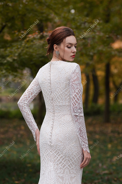 Modest Long Sleeves Lace Mermaid Wedding Dress