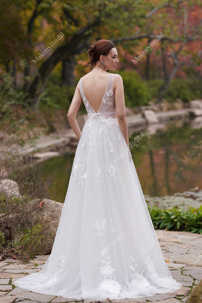 Exquisite A-Line Oversized Floral Motifs Boho Wedding Gown