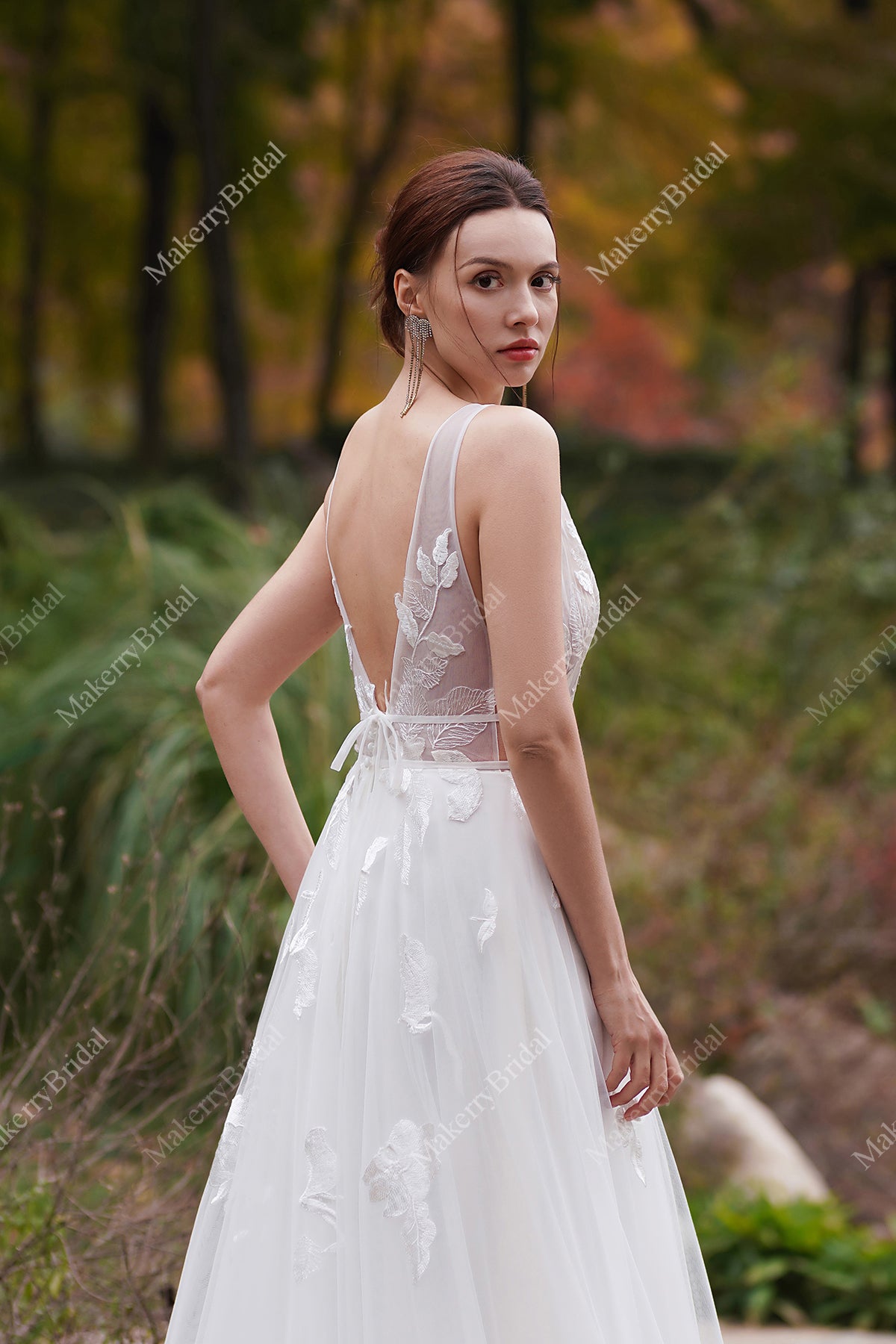 Exquisite A-Line Oversized Floral Motifs Boho Wedding Gown