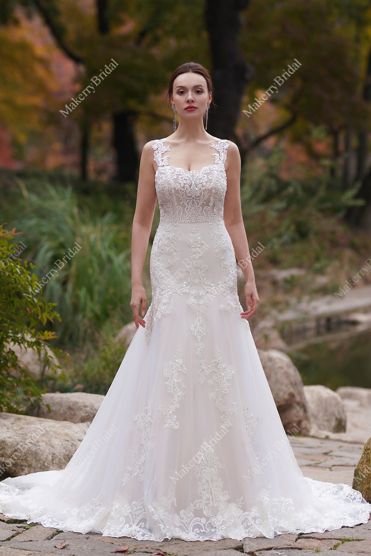 Appliques Lace Mermaid Long Train Wedding Dress