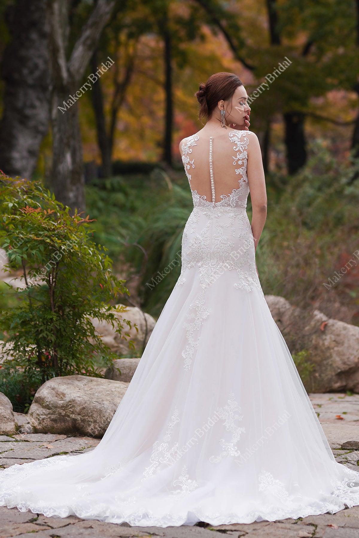 Appliques Lace Mermaid Long Train Wedding Dress