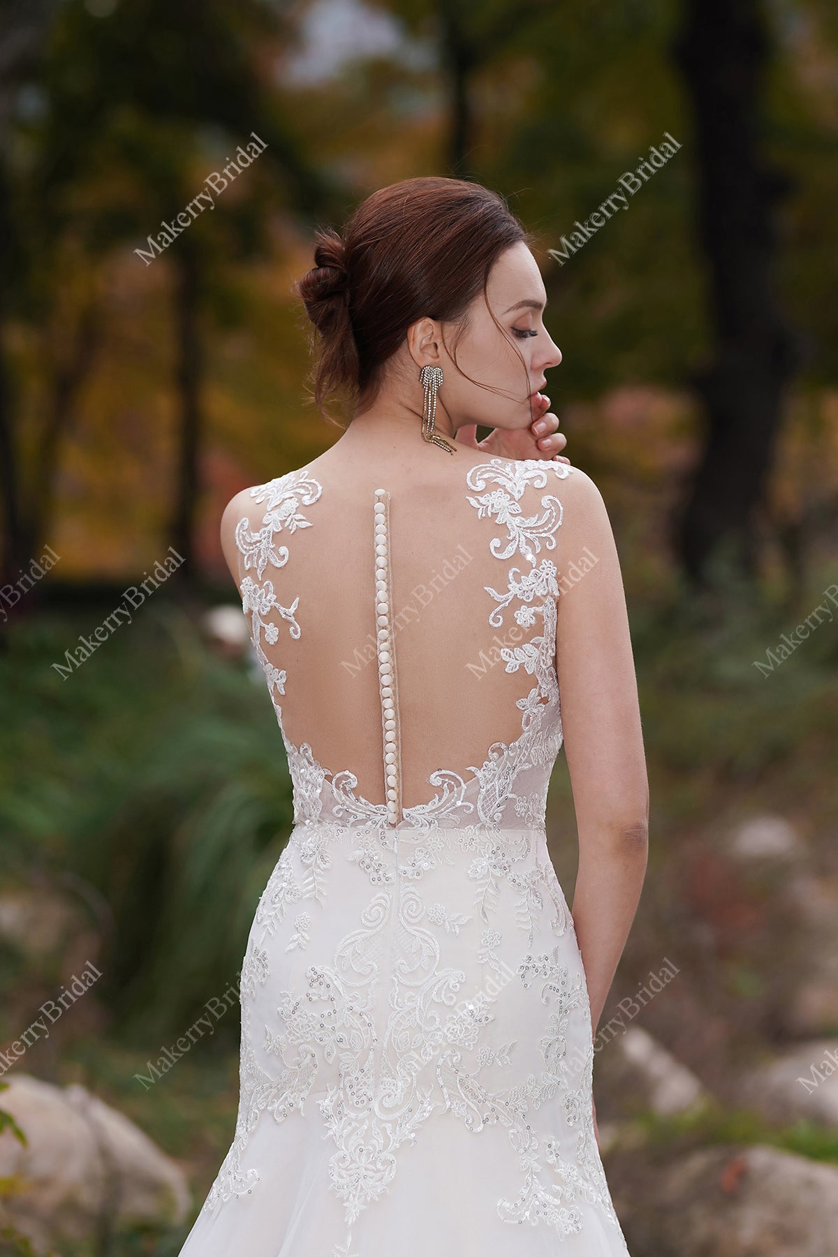 Appliques Lace Mermaid Long Train Wedding Dress