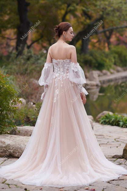 Elegant 3D Flower Appliques A-Line Wedding Dress