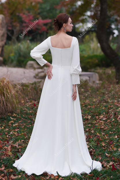 Simple Long Sleeves A-Line Floor Length Bridal Gown