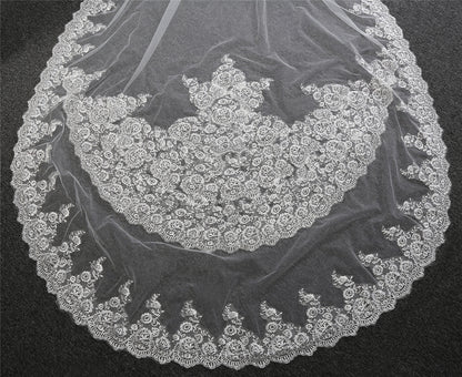 Luxury three meters long lace applique wedding veils