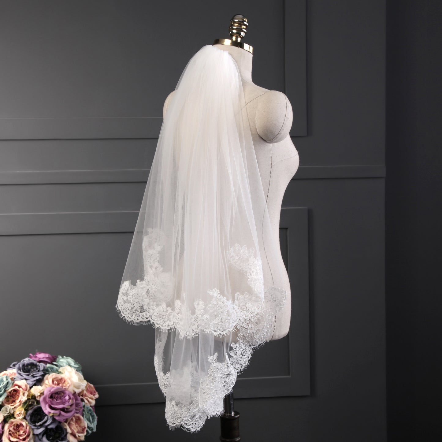 Two-Tier Lace Applique Edge Wedding Veil