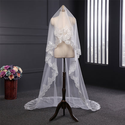 wholesale in stock sequin lace wedding veil