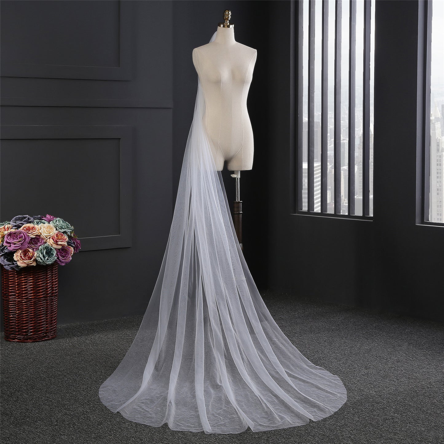 Simple 3m floor length cathedral wedding veil