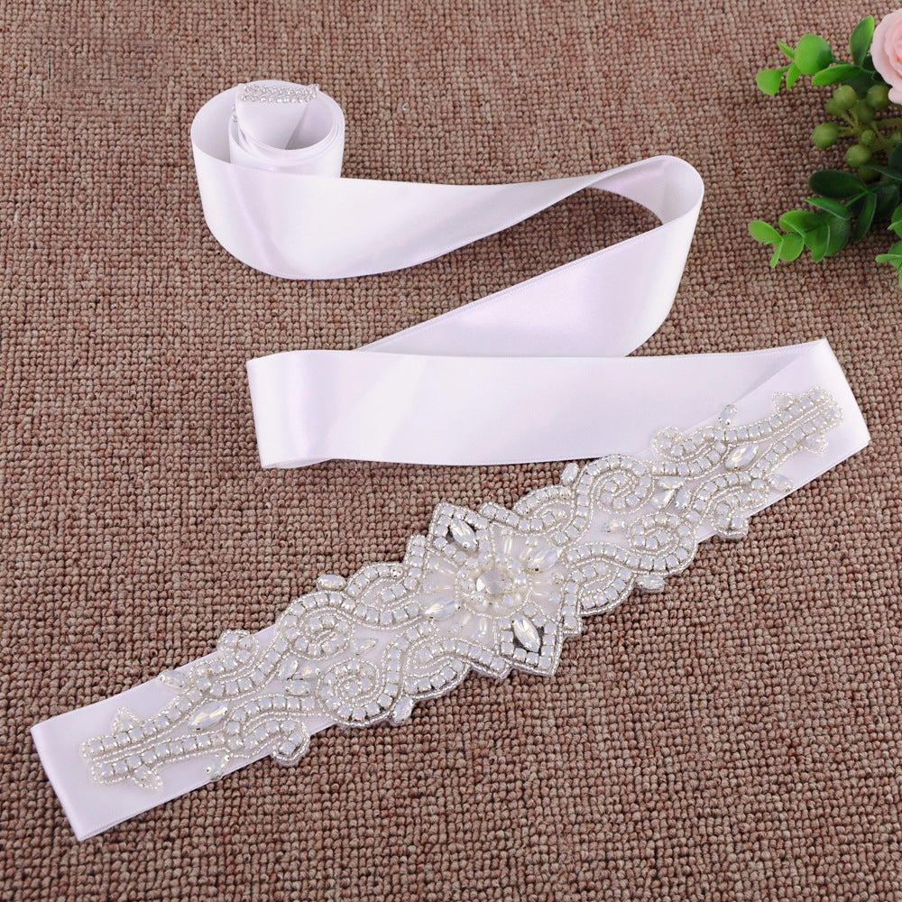 Abstract crystal shiny bridal satin sash