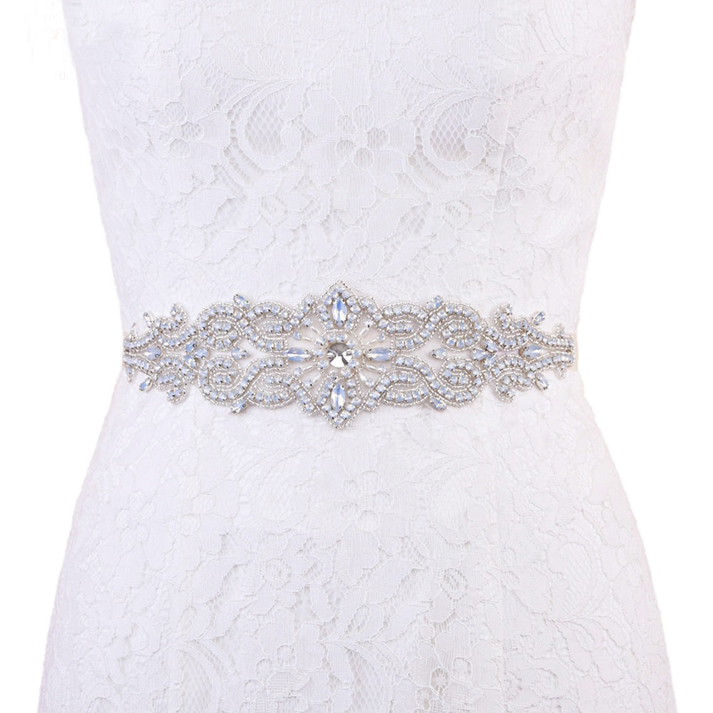 Abstract crystal shiny bridal satin sash