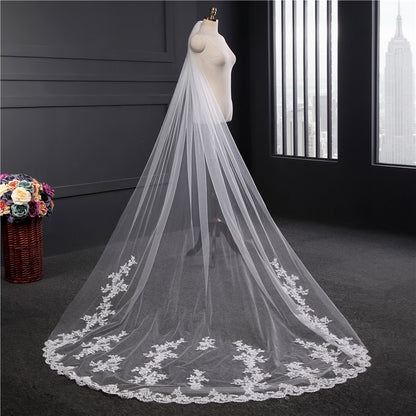 One layer long lace cathedral veil