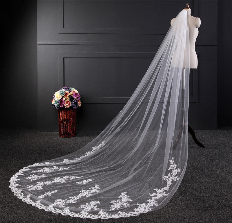 One layer long lace cathedral veil