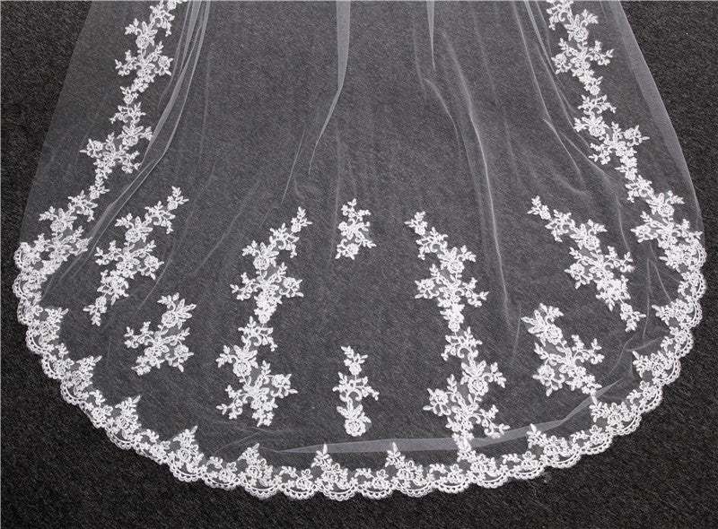 One layer long lace cathedral veil