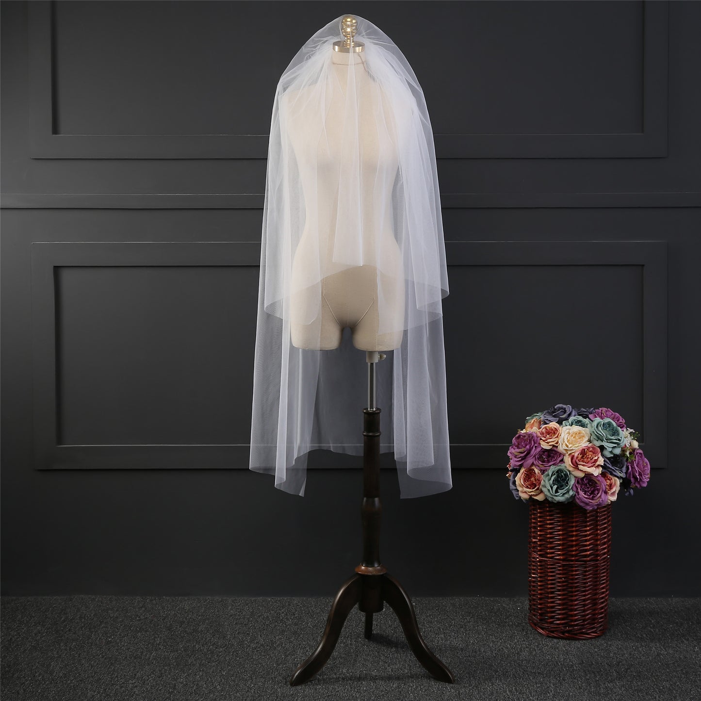 Two layer simple wedding veil with comb