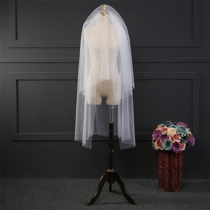 Two layer simple wedding veil with comb