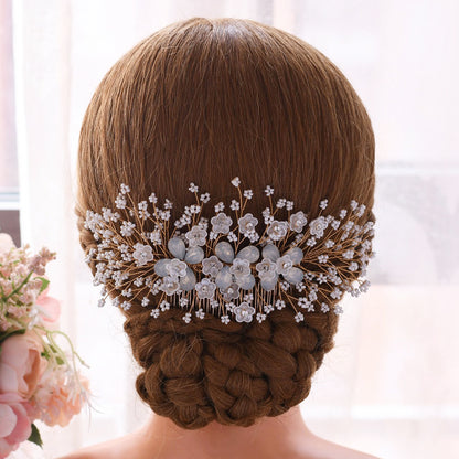 Handmade wedding headpiece hair comb with drop-shaped pearls