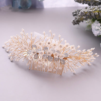 Handmade wedding headpiece hair comb with drop-shaped pearls