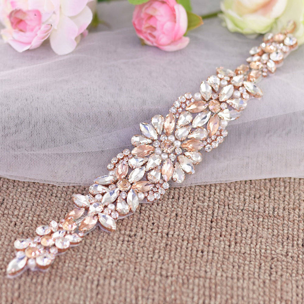Rose Gold Rhinestone Diamonds Handmade Bridal Belt – MakerryBridal
