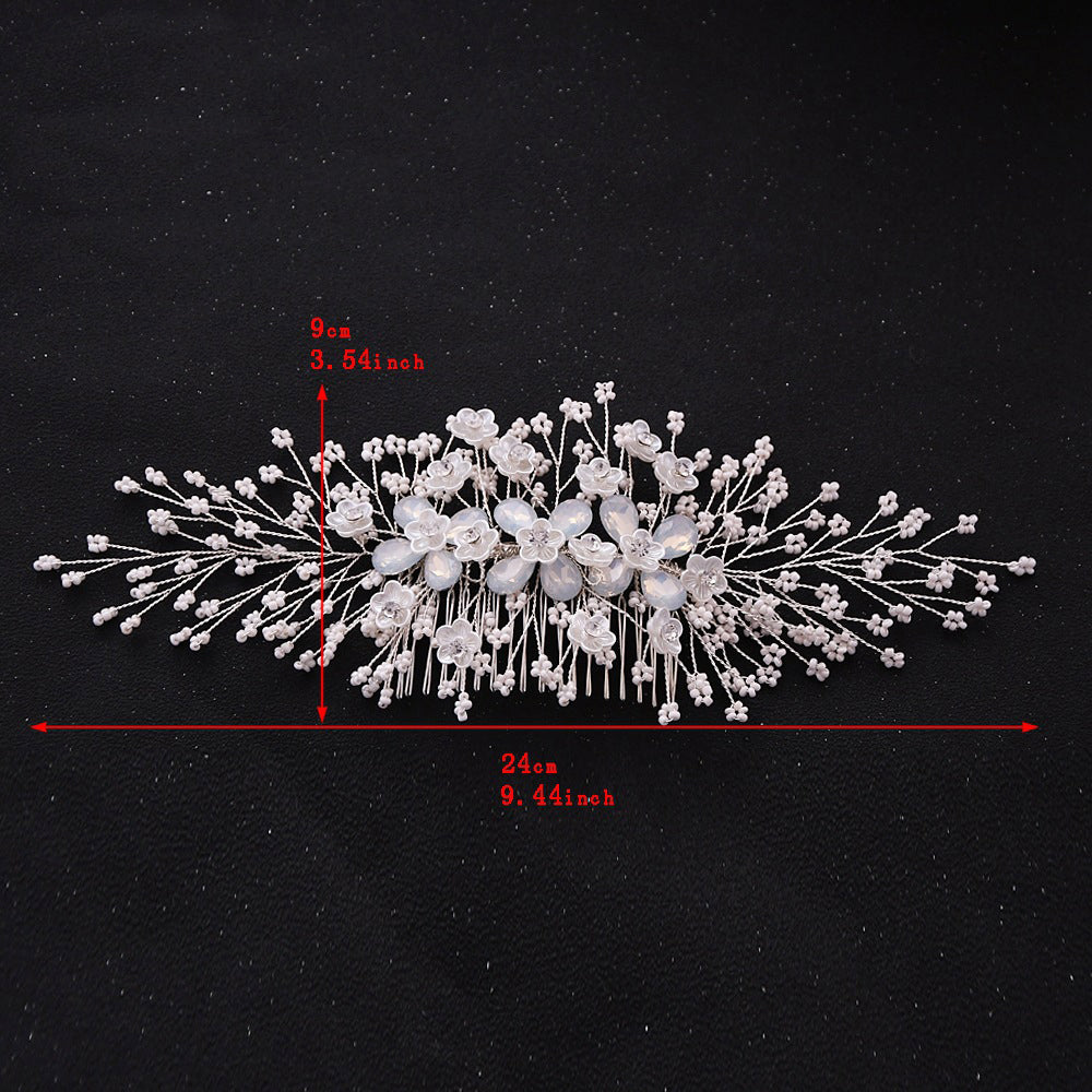 Handmade wedding headpiece hair comb with drop-shaped pearls