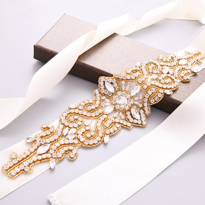 Abstract crystal shiny bridal satin sash