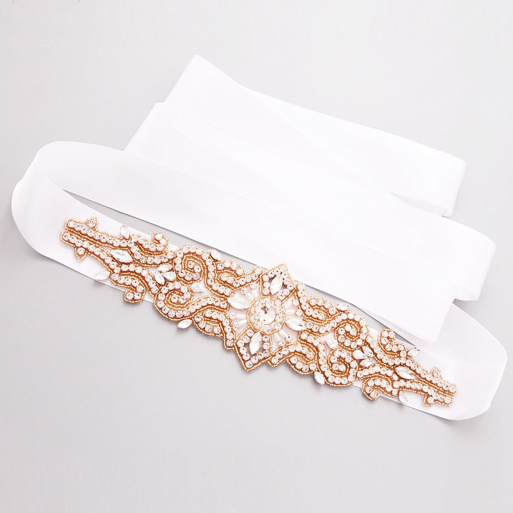 Abstract crystal shiny bridal satin sash