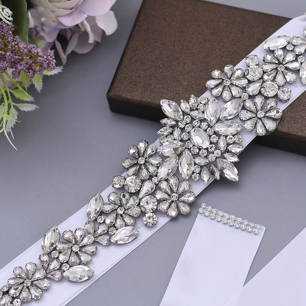 Beautiful crystal embellished bridal belt on ribbon sash