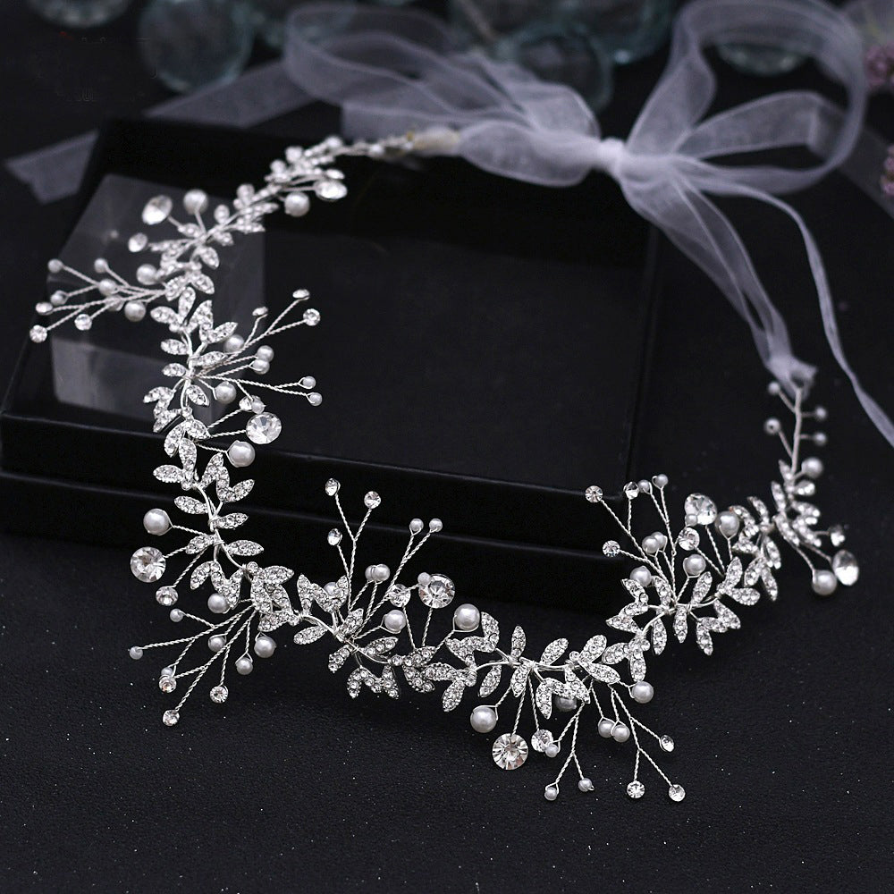 Delicate rhinestones pearls bridal headband