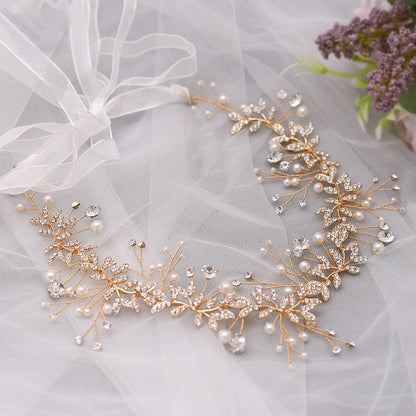 Delicate rhinestones pearls bridal headband