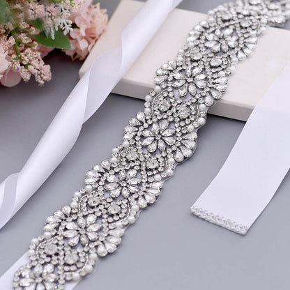 Sophisticated crystals pearls bridal sash