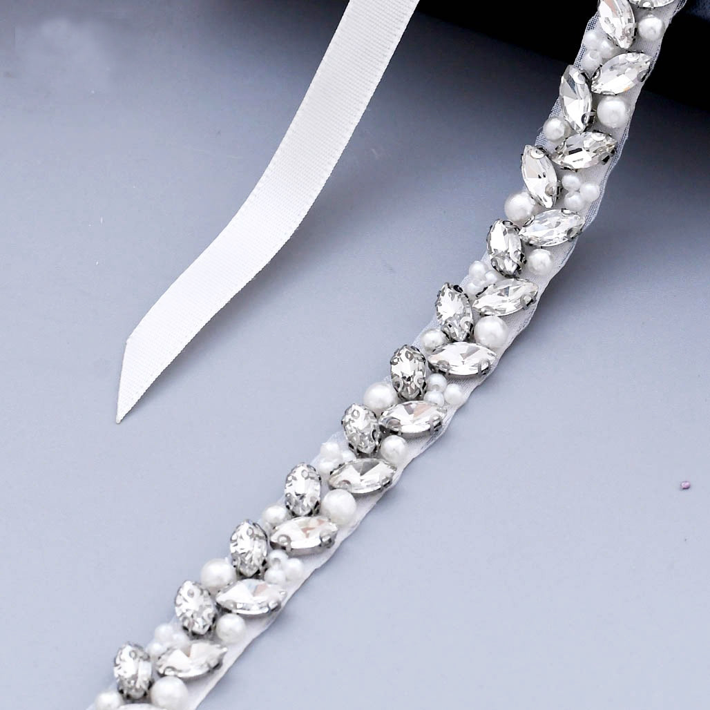 Sparkly linear rhinestones satin ties bridal sash