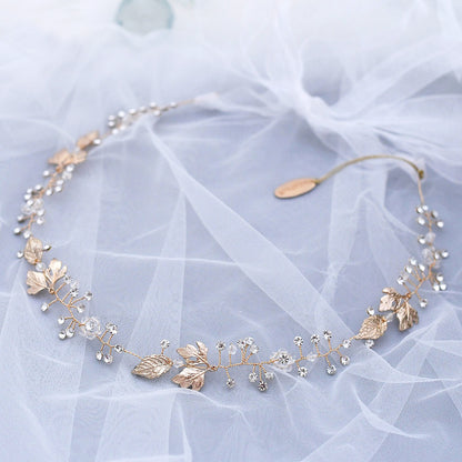 Gold leaf rhinestones bridal headpiece