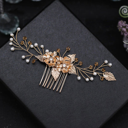 Luxury pearls gold leaf bridal comb