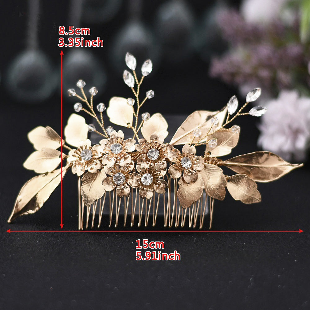 Ornate gold flower leaf bridal comb