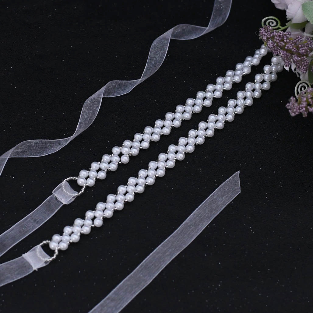 Exquisite pearls satin bridal sash