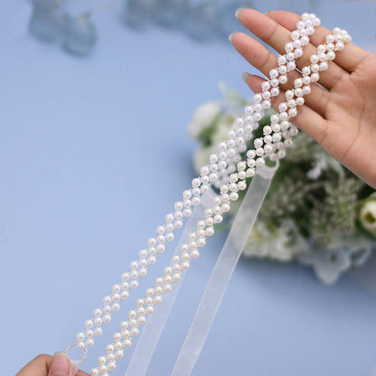 Exquisite pearls satin bridal sash