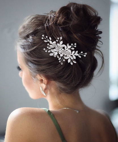 Beautiful floral silver wedding hair comb with head pin