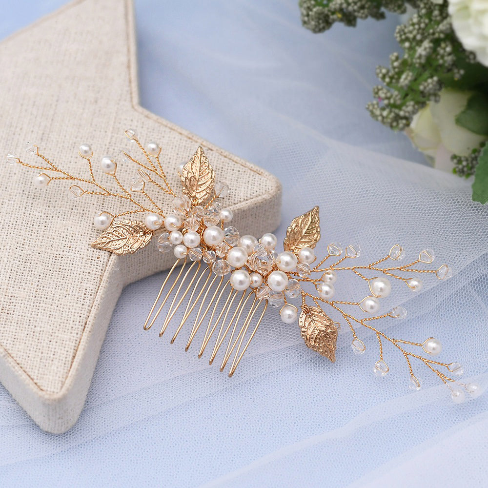 Gold clay pearl bridal hair comb