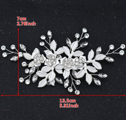 Beautiful floral silver wedding hair comb with head pin