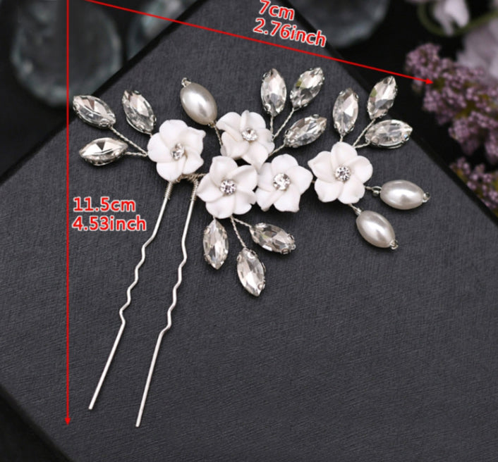 Rhinestone & flower decor bridal hair pin