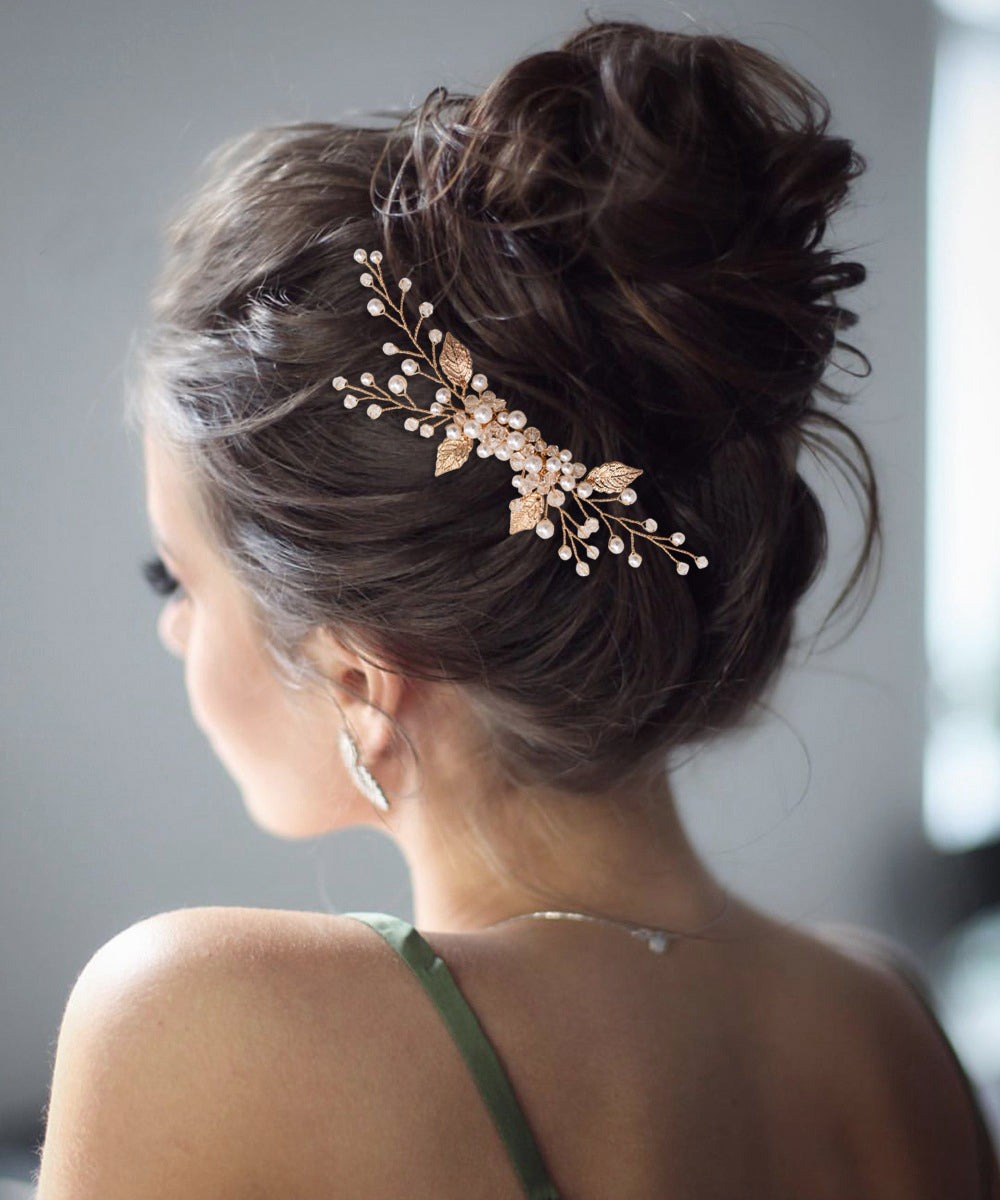 Gold clay pearl bridal hair comb